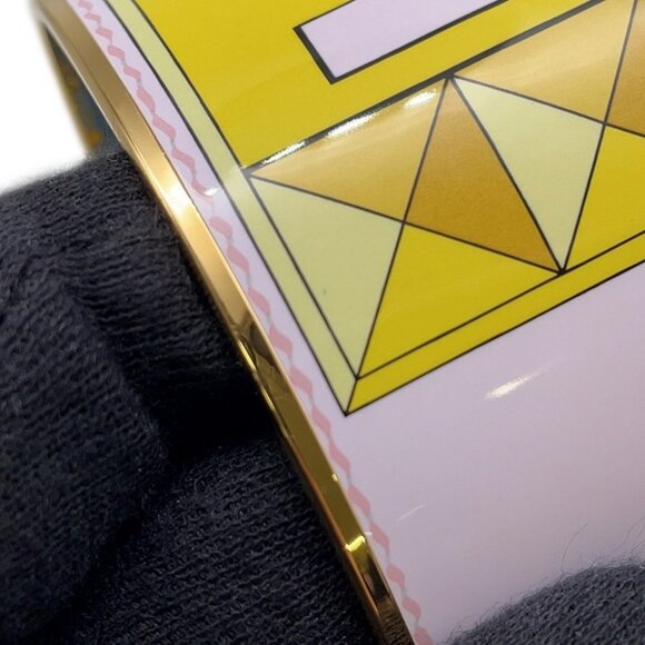HERMES Email Bangle Size TGM Metal/Cloisonne Yellow/Light Blue/Gold - Picture 10 of 10